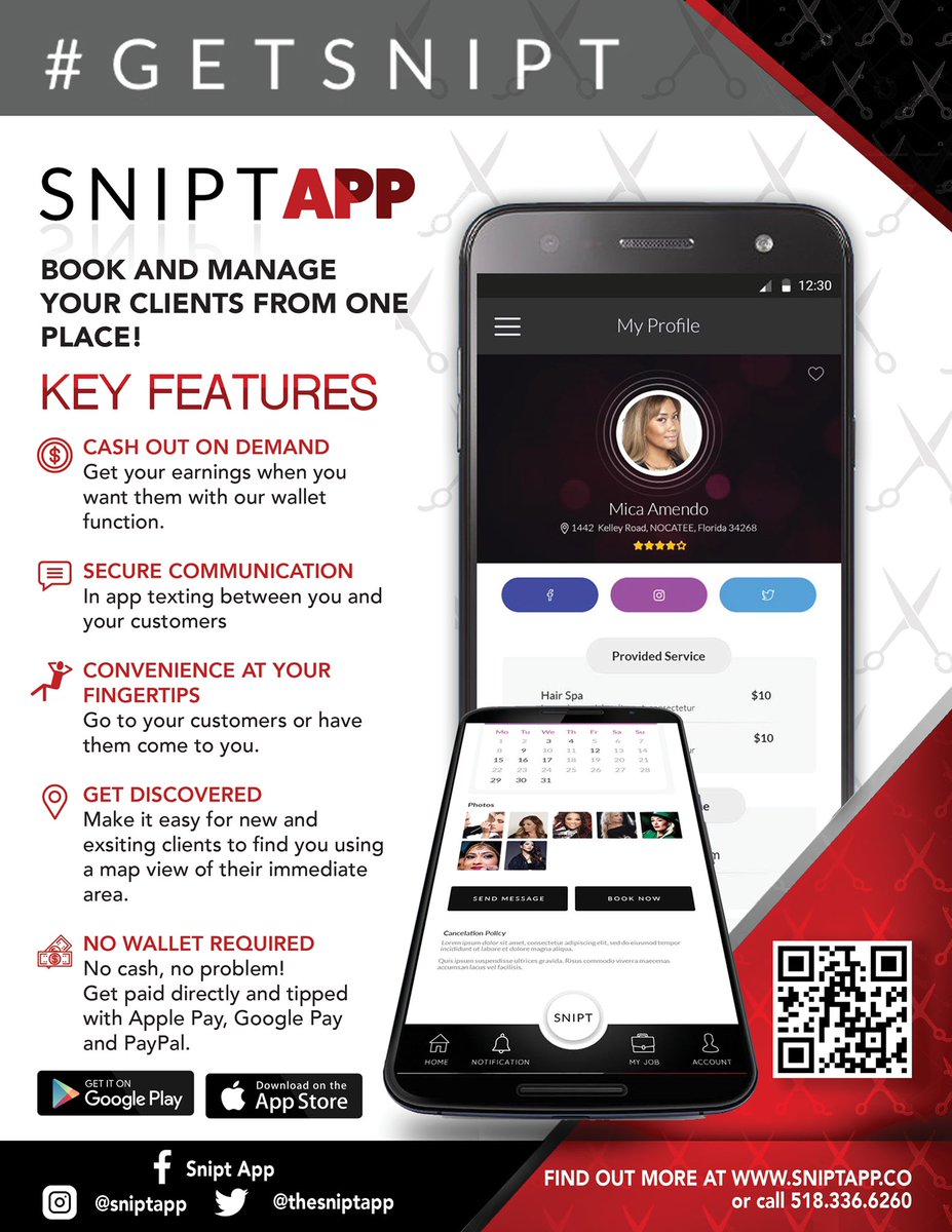 TheSniptApp's tweet photo. @Celina_Julia Hello. Please check out our new app. This is a black owned app that allows service providers in the beauty industry to manage their bookings and payments. See link below:
https://t.co/yGU2t7hCMk
#BlackOwnedBusiness https://t.co/NdMbOKpRiT