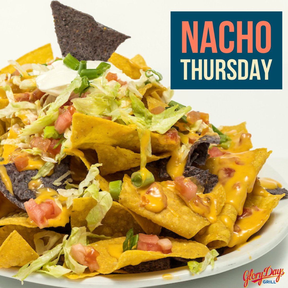 GloryDaysGrill's tweet photo. It's Nacho Thursday! Dine with us and enjoy a half order of our Chili Nachos for only $5.99! If you've had our Nachos, you know that a half order is A LOT of food! Great Food. Great Value. Always at Glory Days Grill.
#nachos #machonachos #nachothursday https://t.co/9JRK7437uH