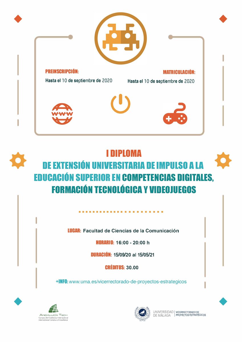 sergiflags's tweet photo. Curso Competencias Digitales, Formación Tecnológica y Videojuegos 💻🤖🎮 

Organizan: Universidad + FP + Empresas
@infoUma @fpiescampa @abonfireofsouls @Ingenia_es @stemxion 

Inscripciones abiertas!
Preferencia estudiantes y titulados #FP y #UMA
+info:👇
https://t.co/cJyU9iTZ36 https://t.co/EtznauvFsV