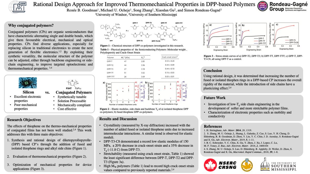 ReneeBGoodman's tweet photo. Check out my #GIDW2020 Poster 

P51: Rational Design Approach for Improved Thermomechanical Properties in DPP-based Polymers

Thanks @CIC_ChemInst @DaltonTrans @cscinorgdiv and @degruyter_phys for supporting this event!

Looking forward to your questions. https://t.co/sVXuaSEGJT