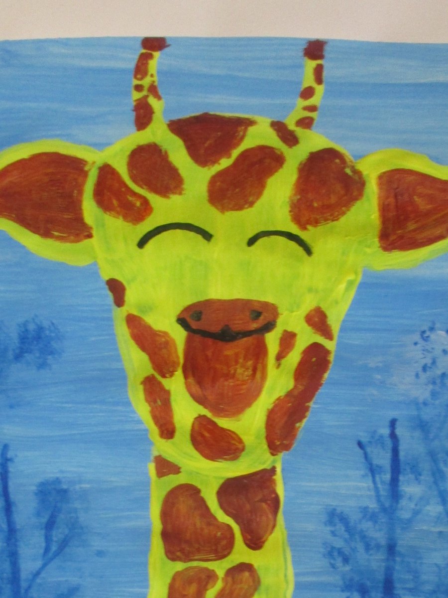 MrsNHudson's tweet photo. Our last @BrushPartyUK of the year 'Above the Trees'. Thanks September, Cherry Class loved all the giraffe facts...and the art of course! Check out all our creations on our blog: https://t.co/NaVpeegymc #ks2art #giraffesareawesome https://t.co/fQiYMGsMA2