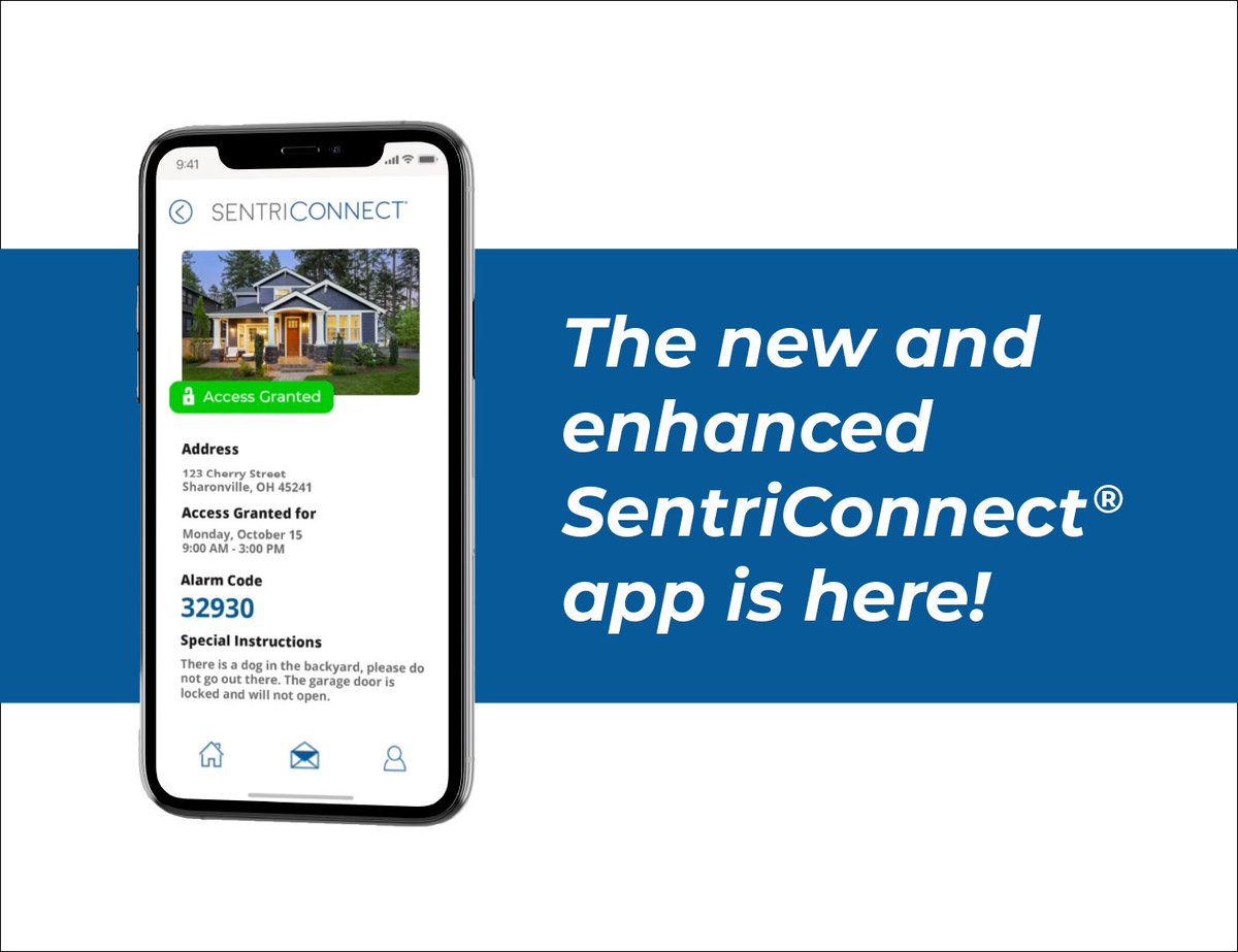 SentriLock's tweet photo. The new SentriConnect app has launched! Provide access to contractors, painters, or out-of-area agents! SentriConnect bridges the gap in security by letting you control who has access to properties and when. Get ready for a game-changer!  https://t.co/mg1UWOQtC0 https://t.co/nljwET5Vc5