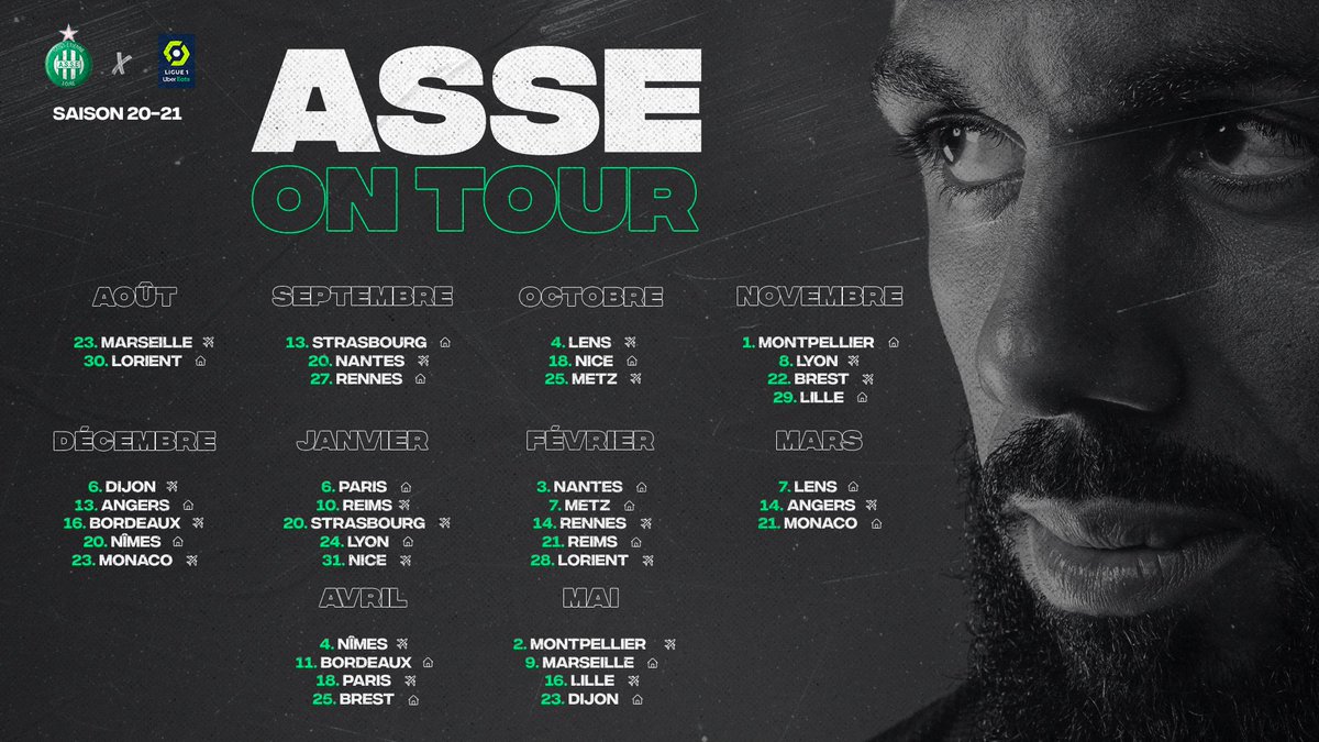 ASSEofficiel's tweet photo. 📅 Le #CalendrierASSE complet, mois par mois 👇
🔜 @Ligue1UberEats 2020/2021 👊 https://t.co/swm8g1uzh8
