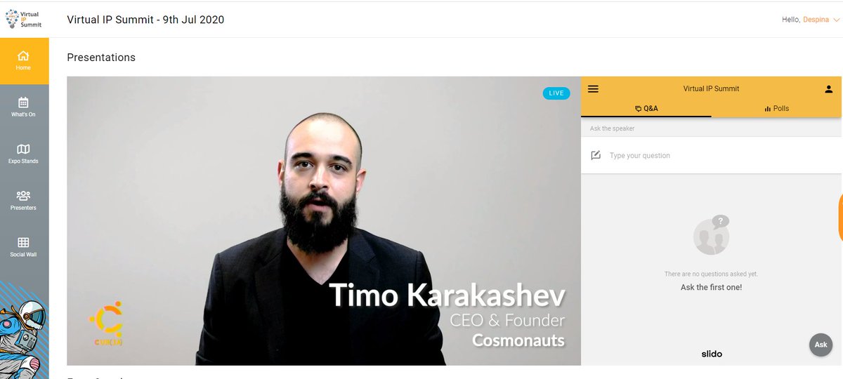 CosmonautsIP's tweet photo. Our CEO, Timo Karakashev, introduces CURIA during #VIPS! https://t.co/CFqHddhP5X