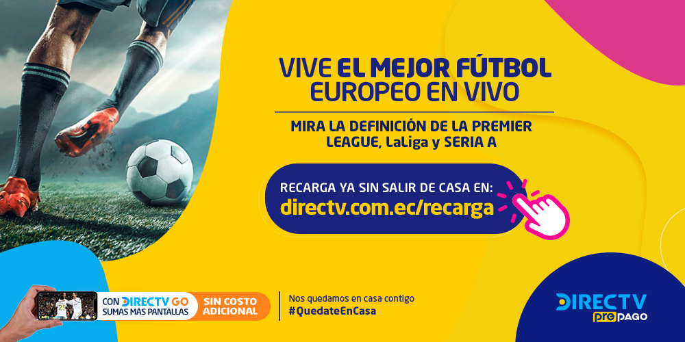 peloteaLATAM's tweet photo. Mira el regreso del fútbol por DIRECTV y disfruta en todos los dispositivos con DIRECTV GO. Recarga aquí https://t.co/XYLGlu1Qx4  
👌 sin salir de casa. 

@DIRECTVEcuador 
#DIRECTVECUADOR https://t.co/iJUFIV1D8Q