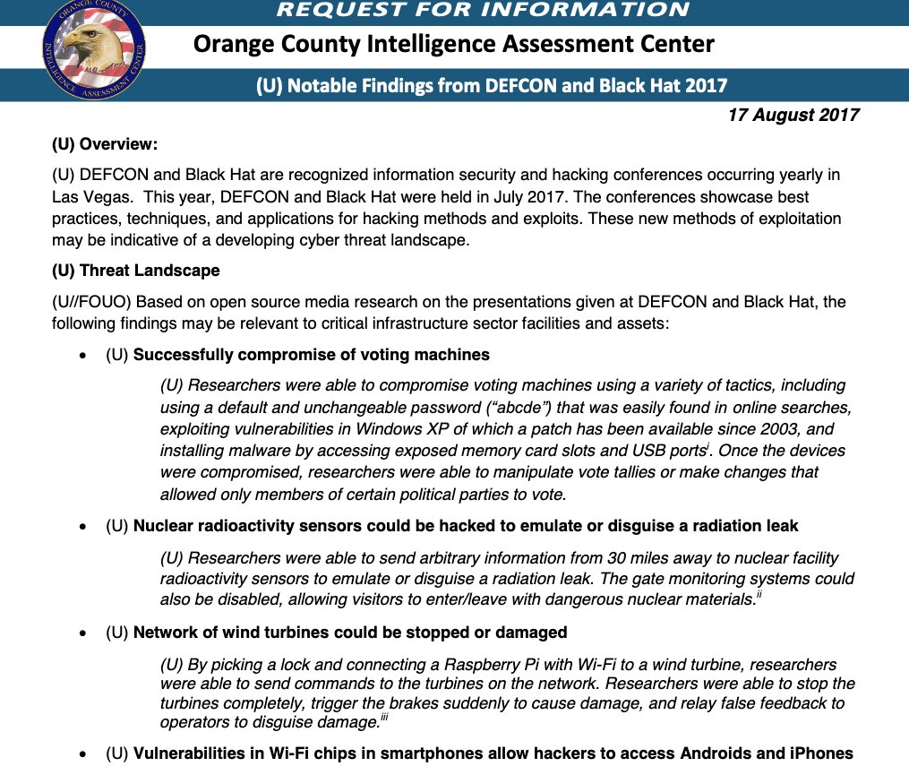 LOL Orange County law enforcement took pretty decent notes at  #DEFCON 2017. Watch out for the "Car wash hack"!  #BlueLeaks