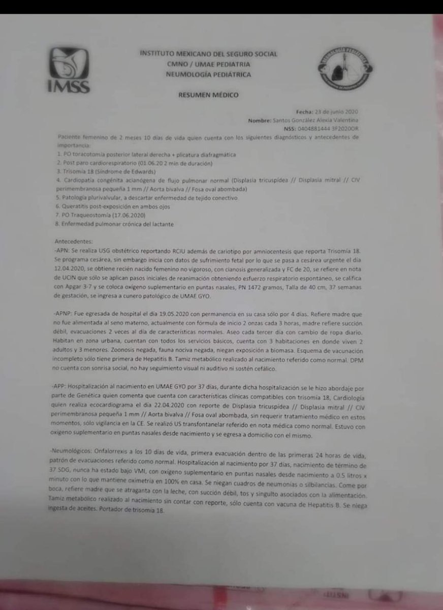 rubssame's tweet photo. Buen día Amigos. Ella es Valentina y tiene Trisomía 18, y está luchando por su vida, está hospitalizada en el Centro Médico de Occidente de Guadalajara cama 235b. Necesita un respirador tipo ventilador. Please RT @medranoazteca @Trafico_ZMG @Chivas @GarciaPosti @TapiaFernanda https://t.co/NXiXJGNnyB