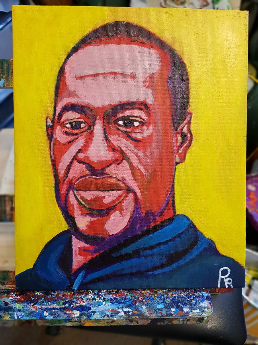 RhymesRadical's tweet photo. Done. Yellow for the cowardice and indifference. Red for the rage we should all feel about such vile inhumanity. Pink as a challenge to all forms of toxic masculinity. Blue for overwhelming sadness. And that gaze to hold us all to account. No more from me today. #RacismMustFall https://t.co/ZSKgi4uFQP