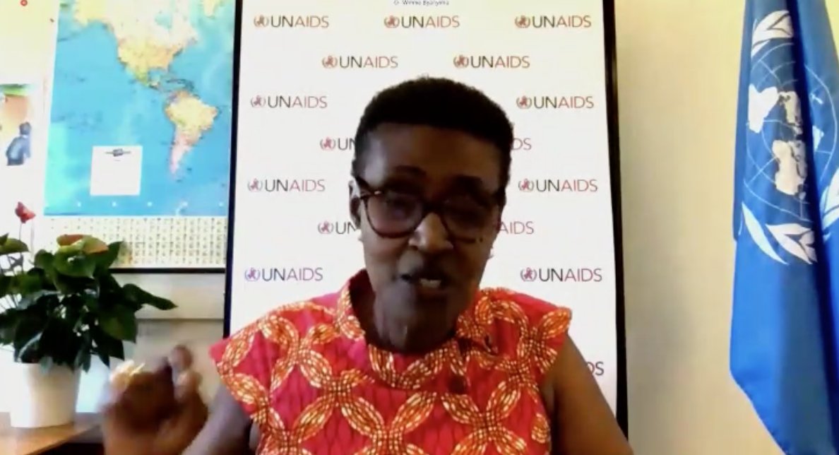 UNAIDS's tweet photo. "This is why we are calling for a #PeoplesVaccine for #COVID19. More than 150 world leaders &amp; experts are demanding that a future vaccine be a global public good, available to everyone, everywhere, for free, starting w/health workers &amp; vulnerable groups," says @Winnie_Byanyima. https://t.co/Wd4liPjMz8