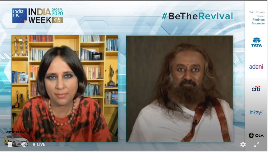 IndiaIncorp's tweet photo. Sri Sri Ravi Shankar, Indian spiritual leader: Borders don’t mean anything today with bioweapons, the human conflict must end. Dialogue and conversation is the only way forward. @SriSri @ArtofLiving #BeTheRevival #IGW2020 https://t.co/wEnwlUsqsz