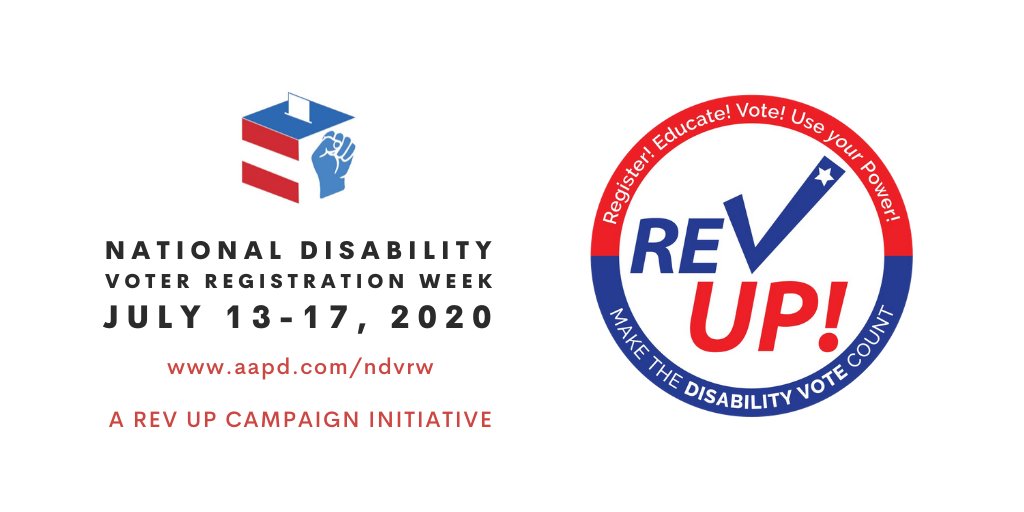 Are you ready to #REVUP for National Disability Voter Registration Week 2020? Learn how you can get involved this July aapd.com/NDVRW #DisabilityVote #NDVRW #CriptheVote