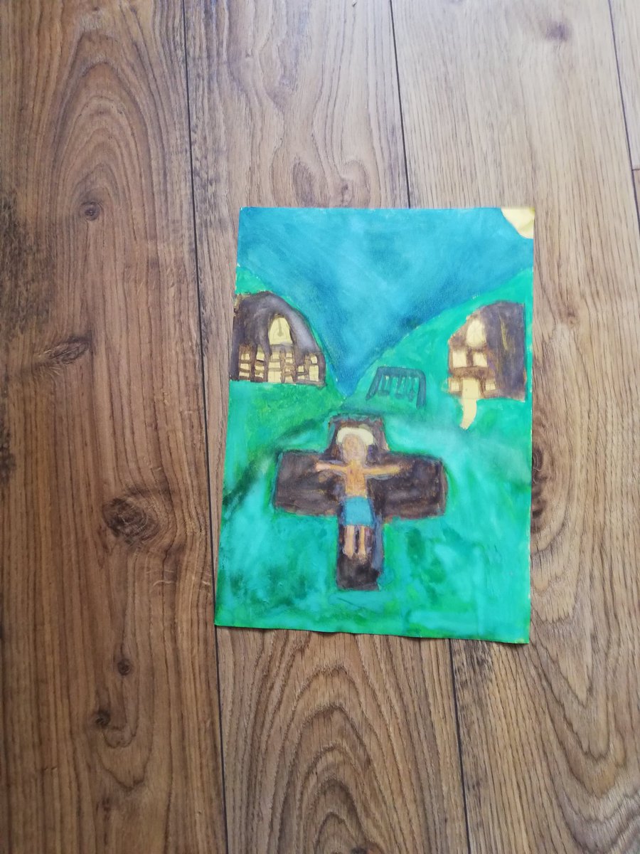 Lizpeach4's tweet photo. Charlotte's RE project from last week (she wanted to do it in watercolour paints so took a while!) #romerocrosses @OSJ_Y4W https://t.co/iyGDj1Pidk