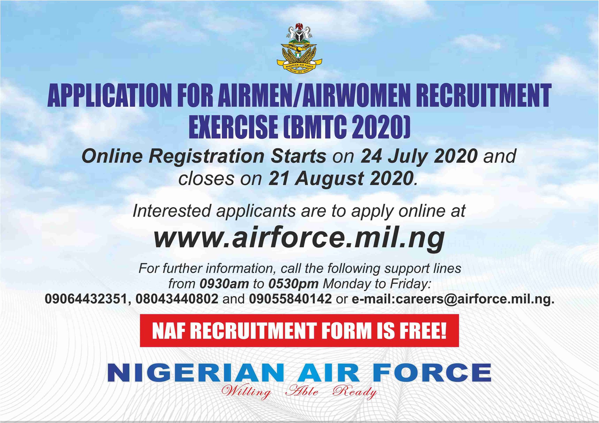 Nigerian Air Force on X: &ldquo;JOIN THE NIGERIAN AIR FORCE APPLICATION 