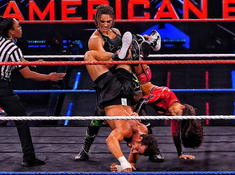 WrestlingAccess's tweet photo. The power of @rhearipley_wwe was on full display as she picks up the win over @robertstonewwe &amp; @aliyahwwe! https://t.co/bZt4fr4CNB