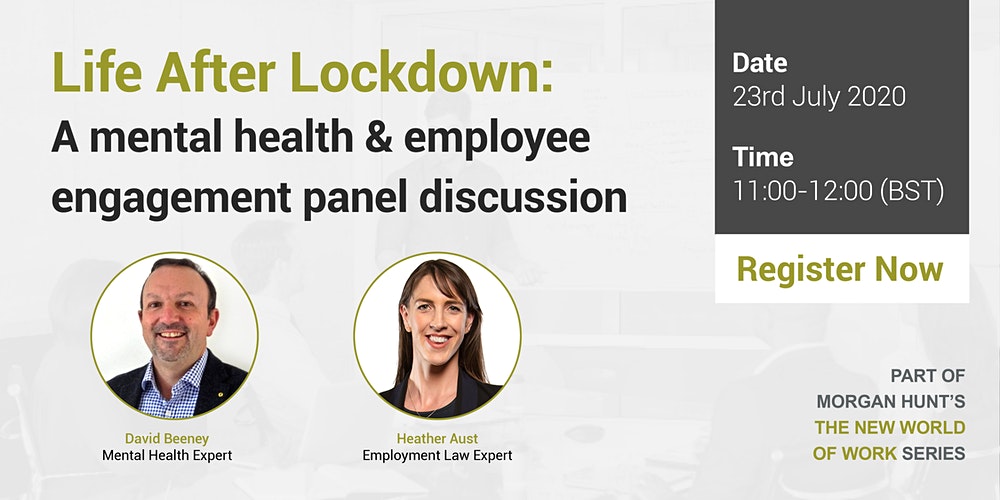 You can already sign up for our next free webinar on the 23rd July, titled 'Life After Lockdown'. Our panel of experts in mental health, employment law and HR will be answering your questions about returning to the workplace.

Register your place bit.ly/2W29QW0
