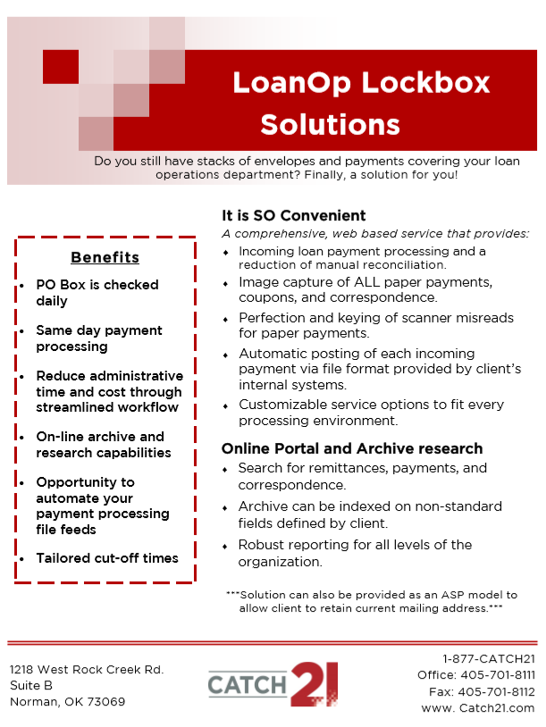 Ask us about our Loan Operations Lockbox solutions today!!
