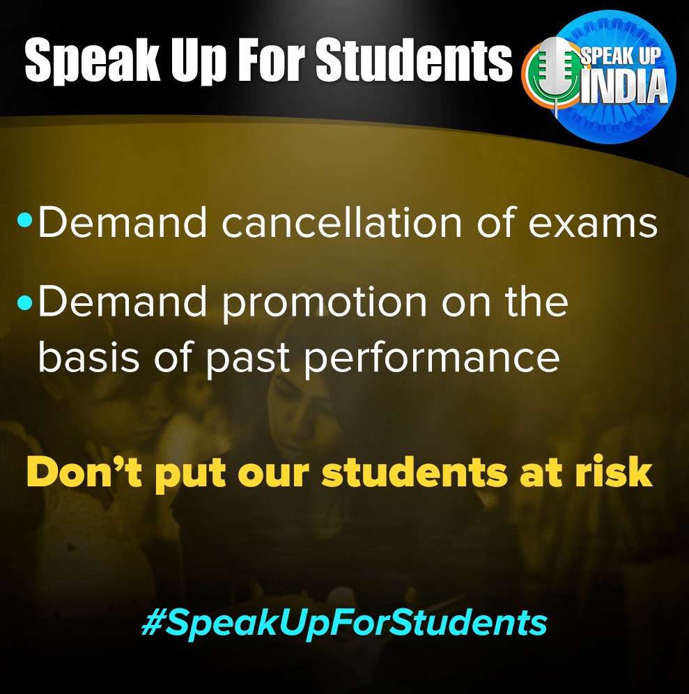 INCIndia's tweet photo. No matter what the Govt says, COVID situation is only going from bad to worse. Under such circumstances, why is the Govt putting the students at risk by forcing them to take exams?

#SpeakUpForStudents https://t.co/I5rjoEX9xR
