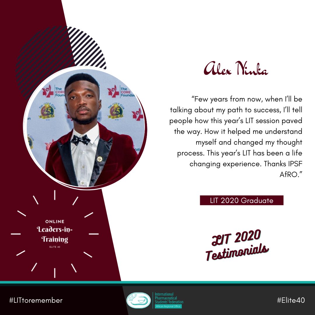 IPSFAfRO's tweet photo. [IPSF AfRO LIT 2020 Testimonials]

This year’s IPSF AfRO Leaders-in-Training is one to brag about.
#AfROLIT2020 #LITtoremember #Elite40 #AfROCares https://t.co/Ofl9pf29OV