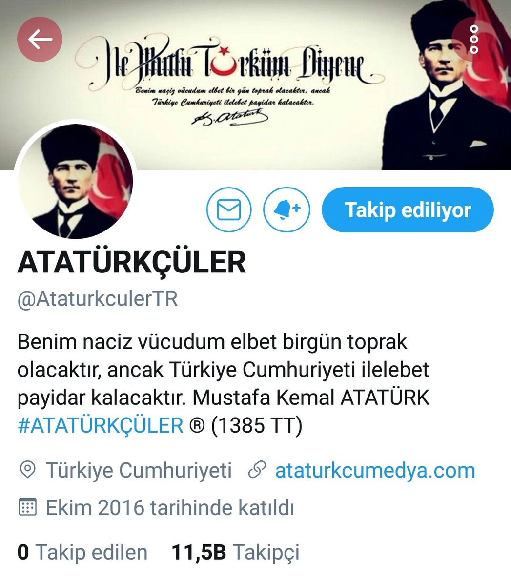 Ayse__ATA's tweet photo. @HarbiBiri @AtaturkculerOrg Haydi #ATATÜRKÇÜLER
Birlik zamanı

👉 @AtaturkculerOrg Kişisel bir hesap değildir. 10 yıldır bu platformda Atatürkçü mücadelede tüm #Atatürkçüler'in ortak adresidir. Daha önce defalarca hainler tarafından kapatıldı. Yeni hesaplarını takip edelim ettirelim. Gücümüze güç katalım!. https://t.co/FfKTlZh3XG