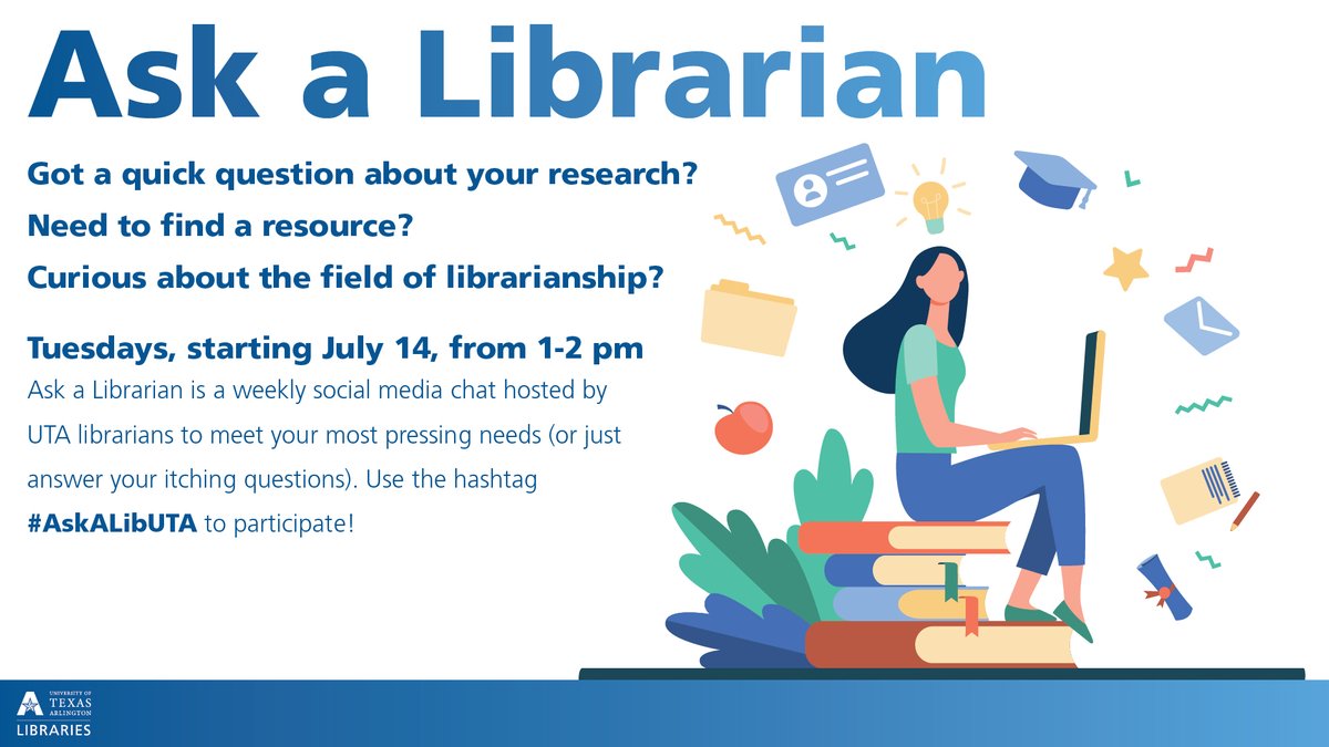 utalibraries's tweet photo. Join us next week for a new social media chat series! 

@UTAFabLab Librarian Morgan Chivers will be on on the UTA Libraries Twitter answering your questions about research, resources, and librarianship. Use the hashtag #AskALibUTA to participate. https://t.co/VM64QpY1oG