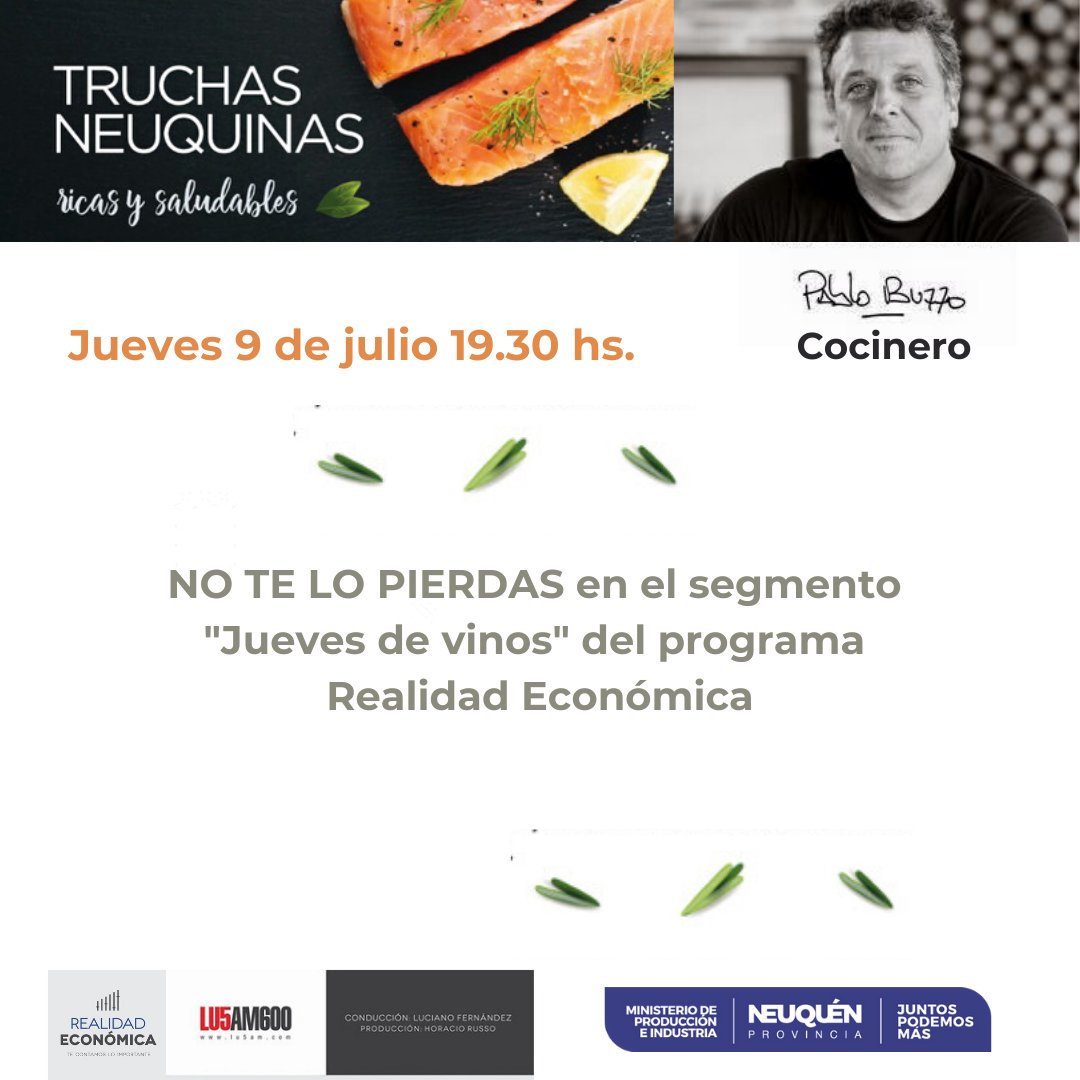 Subsecretaría de Producción Neuquén (@subsecprodnqn) on Twitter photo #Hoy <a href="/pablobuzzo/">pablo buzzo</a> en <a href="/RealidadLU5/">Realidad Económica</a> , por <a href="/LU5AM600/">LU5 AM600</a>. 20 años incluyendo trucha en sus preparaciones, un embajador de este gran producto neuquino. #TruchasNeuquinas <a href="/FLR_NQN/">Facundo Lopez Raggi</a> @ProduccionNqn <a href="/Adeneu/">Centro PyME-ADENEU</a> #Hoy <a href="/pablobuzzo/">pablo buzzo</a> en <a href="/RealidadLU5/">Realidad Económica</a> , por <a href="/LU5AM600/">LU5 AM600</a>. 20 años incluyendo trucha en sus preparaciones, un embajador de este gran producto neuquino. #TruchasNeuquinas <a href="/FLR_NQN/">Facundo Lopez Raggi</a> @ProduccionNqn <a href="/Adeneu/">Centro PyME-ADENEU</a>