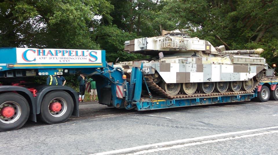 Helen75260796's tweet photo. A friends Cheiftain tank on its way to a new owner after 30 years in her late Fathers collection, a sad day for her but the tank will be enjoyed in a museum now #Cheiftain #Army #Berlin https://t.co/dA4dkLcQbk