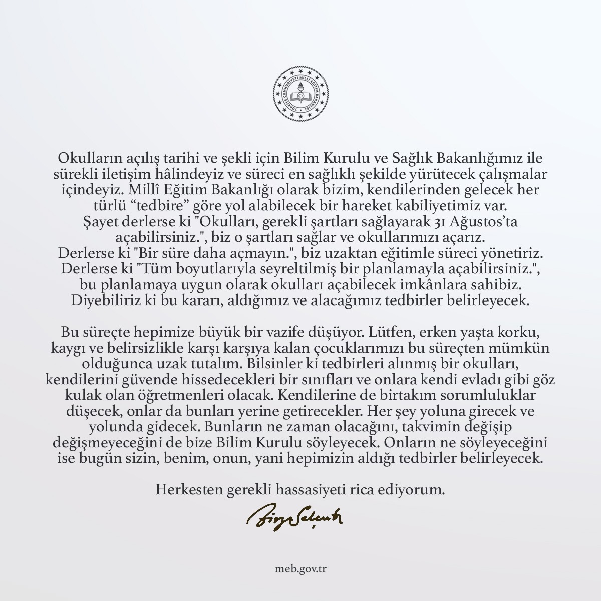 Okullar ne zaman açılacak, açılacak mı ve okullarımız hazır mı sorularına Bakanımız <a href="/ziyaselcuk/">Ziya Selçuk</a> 'un net cevabı 🇹🇷🇹🇷
<a href="/KeciorenMem/">Keçiören İlçe Milli Eğitim Müdürlüğü</a> <a href="/Ayhanisik37/">Ayhan IŞIK</a> <a href="/AnkaraMEM/">Ankara MEM</a> <a href="/tcmeb/">Millî Eğitim Bakanlığı</a> <a href="/safran1958/">Mustafa SAFRAN</a>