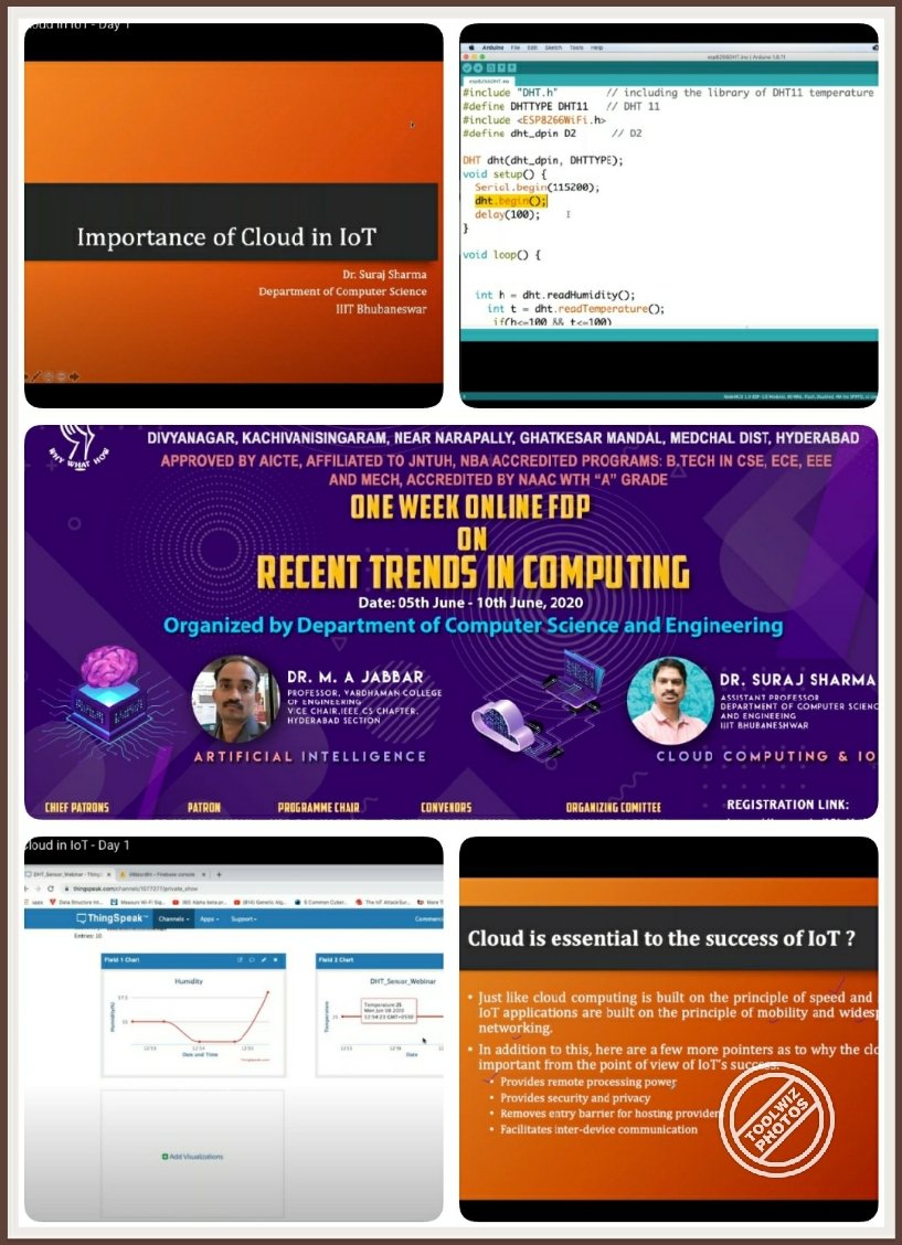 DrSharmaSuraj's tweet photo. #CloudComputing is an essential component of #InternetOfThings. I have delivered three days talk on "Importance of Cloud in IoT" During the One Week Online #FDP conducted by #NMREC Hyderabad, #JNTUH. Here I have discussed about IoT, Cloud and shown the Hands-on. https://t.co/cWXQX6GFvS