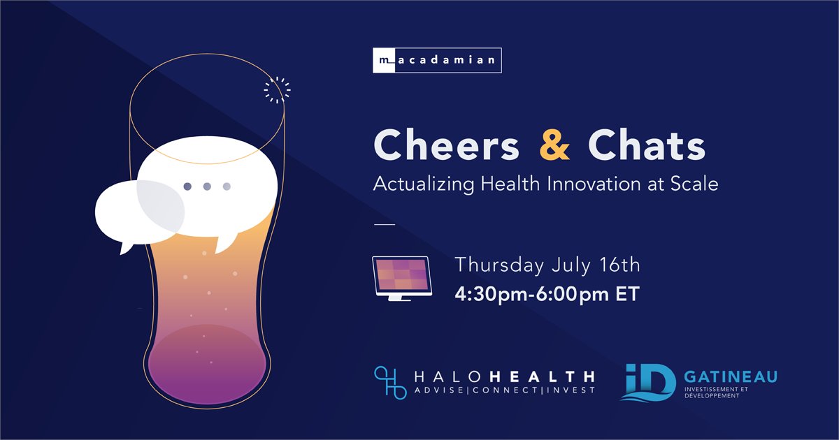 Excited to connect July 16 with those who are passionate about improving the #health of our communities through #technology &amp; discuss how we better collaborate cross-industry to get impactful #medtech &amp; #digitalhealth solutions to market 🚀 Register here: macadamian.com/learn/cheers-a…