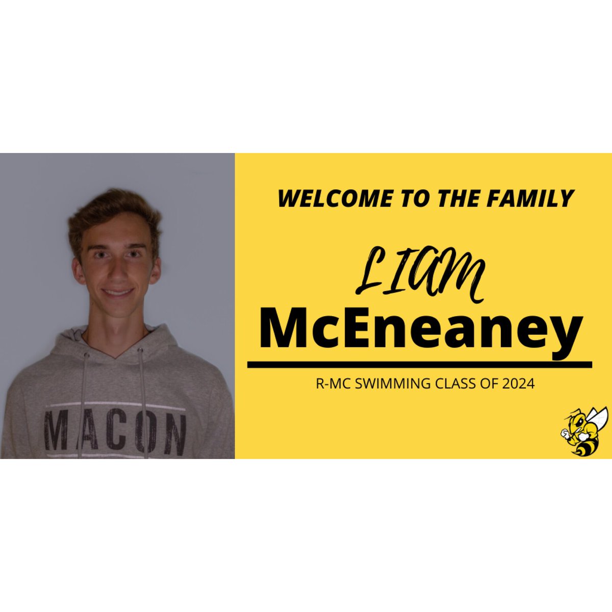 Welcome to the Yellow Jacket Family, LIAM McEneaney! 
•Hometown: Suffolk, VA 
•Interest: Pre-Med 
•Specialty: 50 Free, 100 Breast 
•Hype-up song: I’m Ready x AJR 
#GoJackets 🐝
