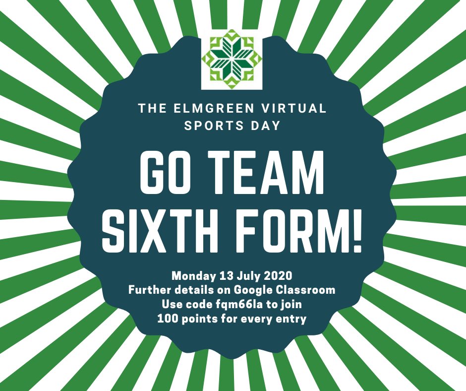 Elmgreen6's tweet photo. @ElmgreenPE @elmgreenschool #TeamSixthForm are in it to win it!! #sixthform #sportsday #virtualsportsday #inittowinit https://t.co/hky0gDPPqY