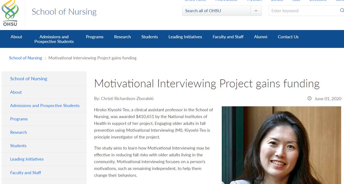 Applying #MotivationalInterviewing when talking to patients about fall prevention made me realize what MORE we can do to reduce accidental falls. Excited to be doing more work on this! ohsu.edu/school-of-nurs…