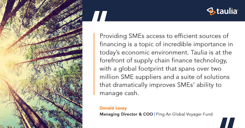 taulia's tweet photo. We are delighted to announce a new strategic funding round of $60 million led by the @pingan_group Global Voyager Fund with additional participation from @jpmorgan and Prosperity7 Ventures. Read the full press release for more https://t.co/e5QJiyfk4A https://t.co/wJNpziLDQd