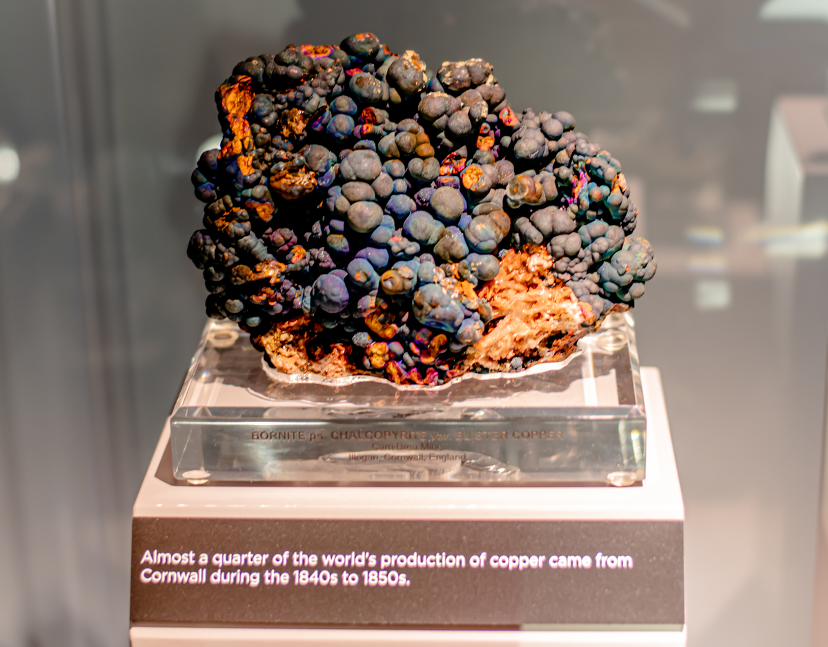 tellusmuseum's tweet photo. #Bornite aka "#peacockore" or "purple copper ore" after its iridescent colors, is a copper iron sulfide mineral. It is easily recognized because it tarnishes to #iridescent shades of blue, purple, red, green and yellow. #TellusMuseum #BecauseScienceMatters #MineralMondays https://t.co/AoMuZZgOsG