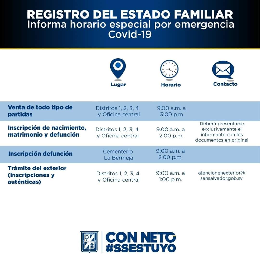 DefenssaCapital's tweet photo. ¡Toma nota!
Si realizaras algún trámite de Registro Familiar, te brindamos la información de horarios y oficinas a las que puedes acercarte:

#Smart912 #SSEnAlerta https://t.co/s8kwDwRU72