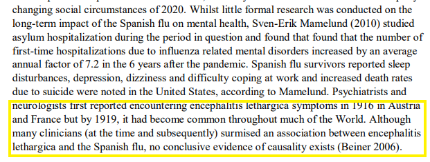 In the aftermath of the 1918 Spanish Flu pandemic, the world saw a similar phenomenon of mass lethargy, for which a causal connection to flu infection was never established.