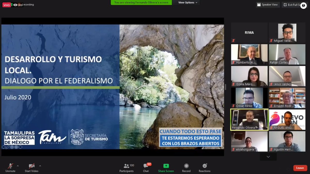 SECTUR_TAM's tweet photo. Difundiendo el trabajo realizado a favor de la industria local, el titular de @SECTUR_TAM, @ferolivera09, participó en el foro virtual “Turismo y Bienestar”, convocado por la Secretaría de Gobernación y el Instituto Nacional para el Federalismo y el Desarrollo Municipal. https://t.co/MyBLyxL6Wr