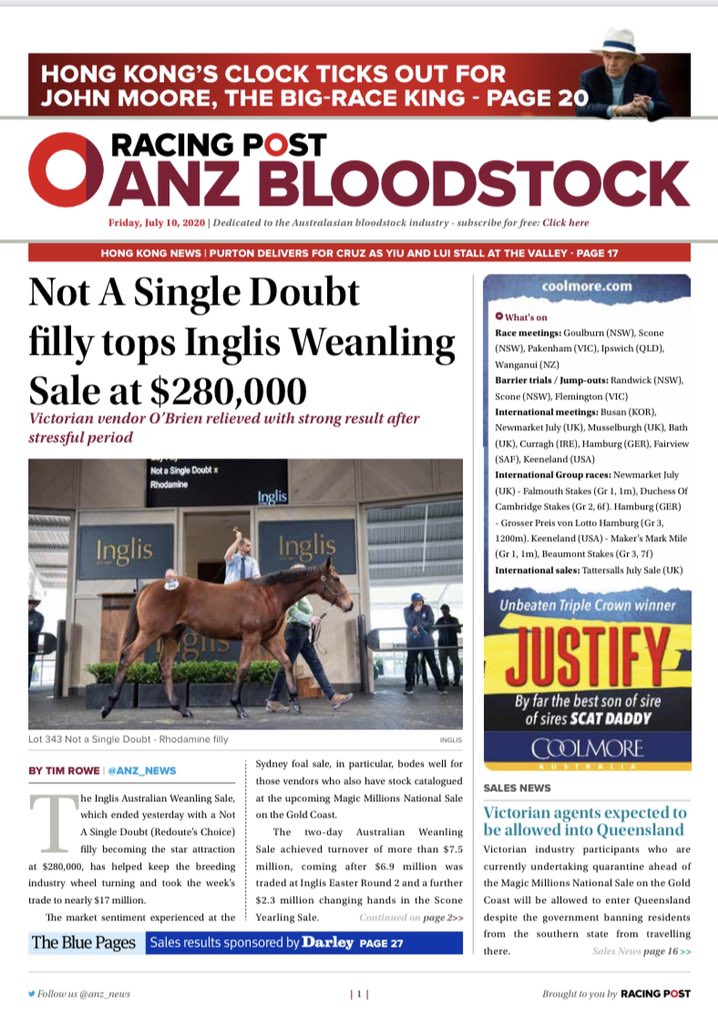 anz_news's tweet photo. Today’s news
@LauristonTbred #NotASingleDoubt colt tops the sale selling for $280k
Victorian agents to be allowed @mmsnippets
And our Maiden of the Week highlights #SmartImage
👉🏽 https://t.co/hK2j8eonem https://t.co/ZPbeJPB1m1