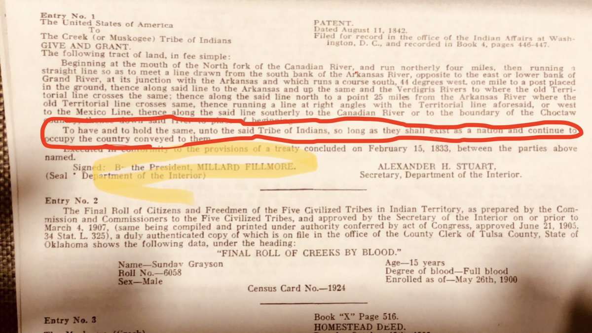 1/ The  #McGirt ruling should not come as a surprise to any Tulsan who owns property south of 244. It's literally on page one of the abstract to your property. Full disclosure: this is the abstract to my property in Tulsa.