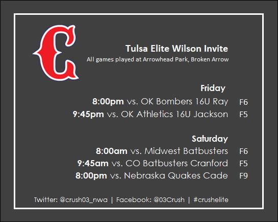 Updated schedule for <a href="/TulsaElite/">Tulsa Elite Sports</a> Invite. #crushelite