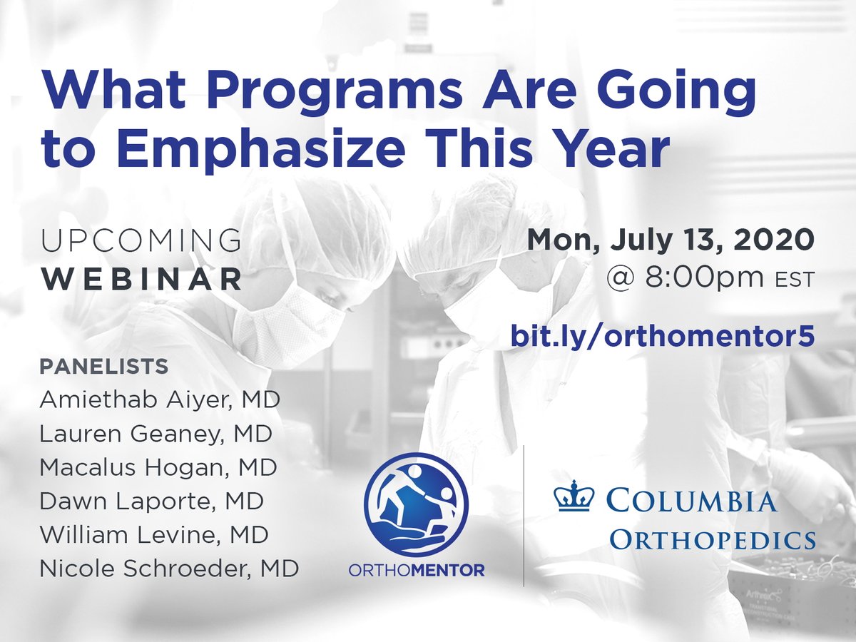 Excited for webinar #5 - join the 900+ people who are already registered. @laurengeaney @DrMaCHogan @dlaport1 @orthomentor1 Nicole Schroeder will share their perspective on what programs are looking for. @aoa1887 #orthotwitter