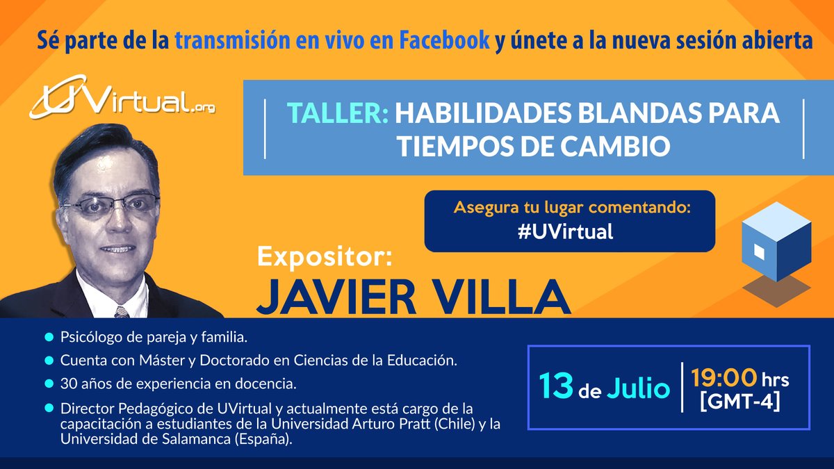 uvirtualoficial's tweet photo. 👉 ¡Tenemos una noticia muy buena!
😉 Hemos preparado una nueva sesión abierta para ti.
👩💻 Taller: Habilidades blandas para tiempos de cambio.
🤔 ¿Quieres registrarte y ser parte?
🧐 Revisa nuestra imagen y entérate como puedes tener el acceso.
#UVirtual https://t.co/MoPPNPo7NZ