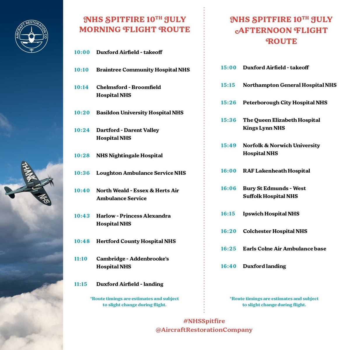 Look out for the #nhsspitfire flying over the <a href="/NNUH/">Norfolk and Norwich University Hospitals</a> hospital tomorrow (Friday) afternoon @NNUHCharity <a href="/louiseccook/">Louise Cook</a>