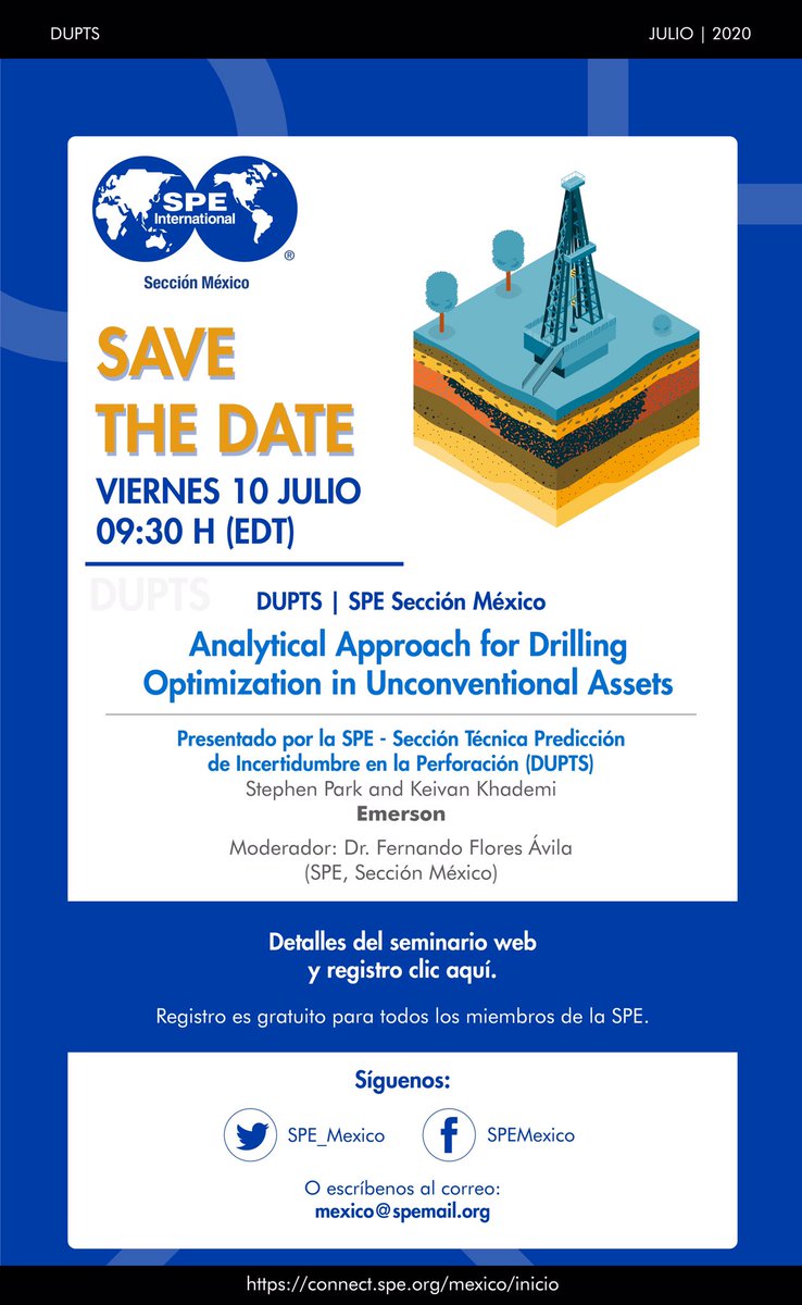 SPE_Mexico's tweet photo. SPE Sección México y la Sección Técnica DUPTS te invitan a conectarte al webinar. El acceso gratuito para miembros de SPE a través del siguiente enlace:
https://t.co/oZgRfokdHJ
¡Participa!
#SoySPE 💙 https://t.co/YHACjfs4yN