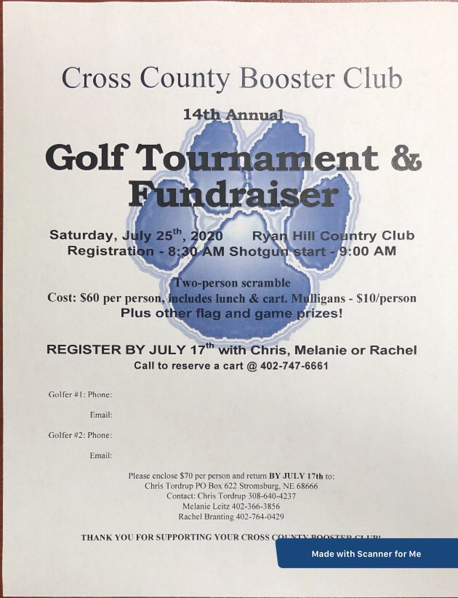 There is still time to get signed up for this fun tournament and fundraiser!!  This is a two person scramble with flag prizes on every hole, lunch and cart!!