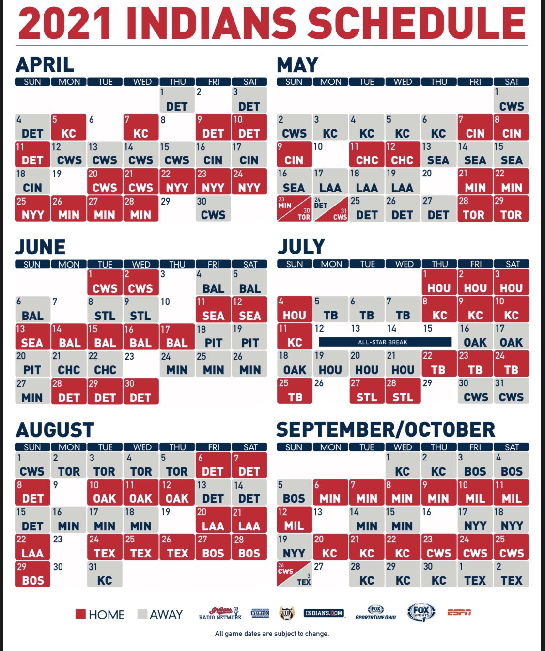 Printable Cleveland Guardians Schedule