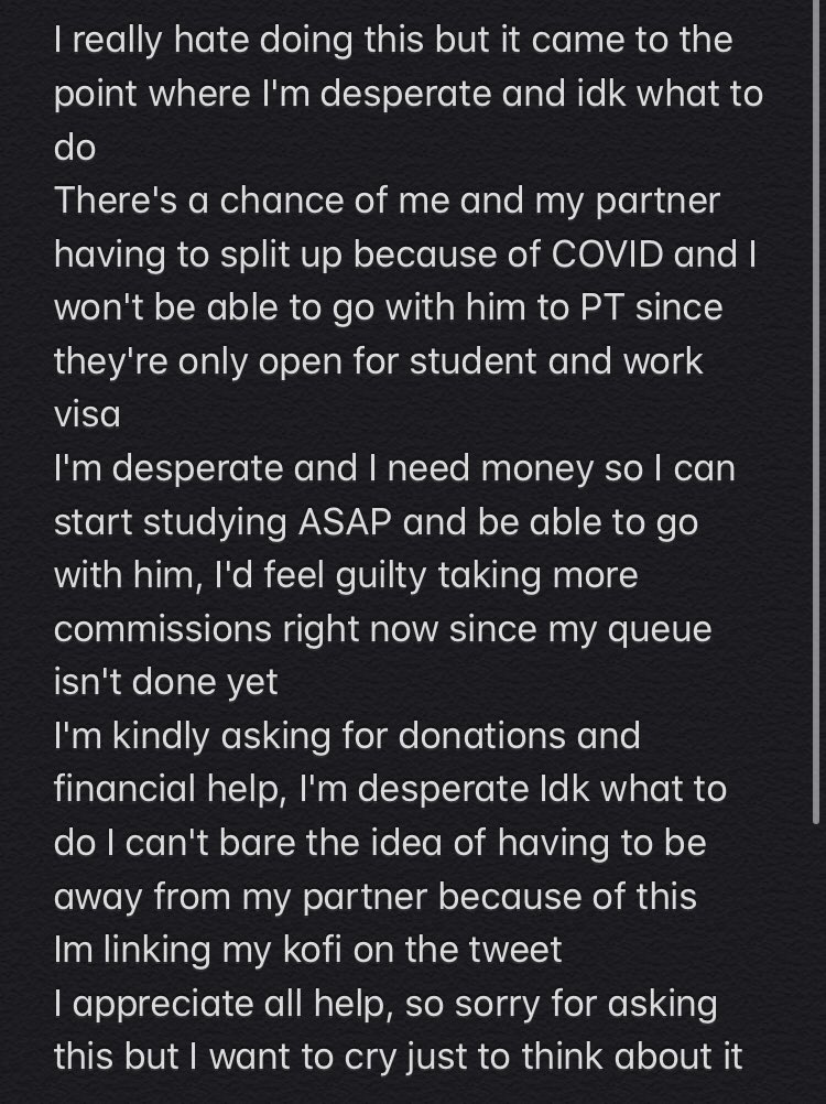 _MJSTY_'s tweet photo. I really hate doing this but I'm desperate and I really need help otherwise the worst is going to happen to me and my partner 
Please read

My kofi - https://t.co/5y1iUWfv3Q

Please retweet IM SO sorry for asking this but Im ridiculously anxious and desperate about this https://t.co/PZFbNLqoNQ