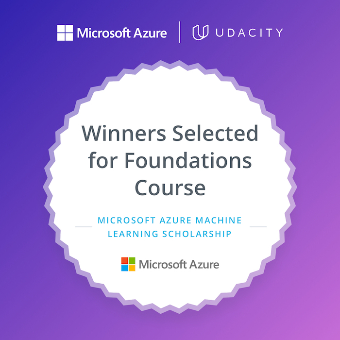ahmadshaikhk's tweet photo. I am happy to announce that I have been selected for first phase of Microsoft Azure Machine Learning Scholarship by #Udacity. 

#UdacityMicrosoftMLScholarship #30DaysOfUdacity
#Microsoft #Azure https://t.co/H8i3gDE2vl