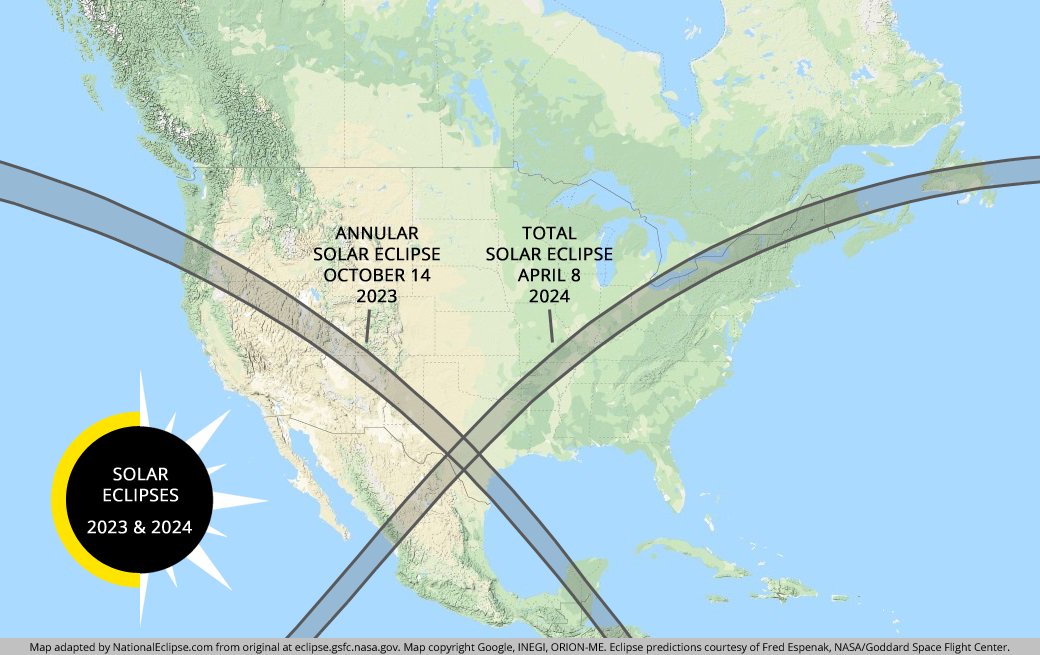 NationalEclipse's tweet photo. So, who are the lucky Americans who will see two solar eclipses in their own backyards in the span of six months in 2023 and 2024? Hint: They live in Texas. https://t.co/hMxvg6zjYe