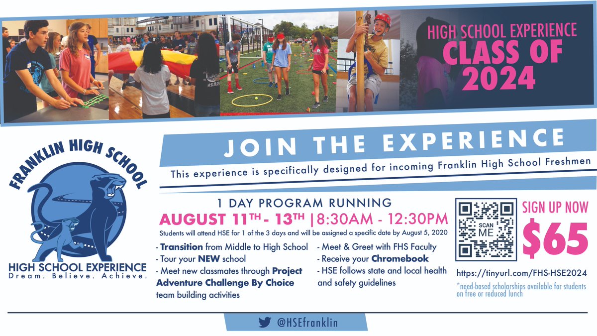 Heading to <a href="/FranklinHS/">FranklinHighSchool</a> in the Fall? Join us at the High School Experience to tour the building, get your schedule, make new friends, &amp; so much more! 
Sign Up Now: tinyurl.com/FHS-HSE2024

<a href="/FPSLearning/">Lifelong Learning</a> <a href="/RMS_Remdawgs/">RMS</a> <a href="/RemingtonMiddle/">Remington MS PCC MA</a> <a href="/HMMSLightning/">Horace Mann MS</a> <a href="/sullythehusky/">ASMS Huskies</a> <a href="/FranklinMatters/">Steve Sherlock</a>